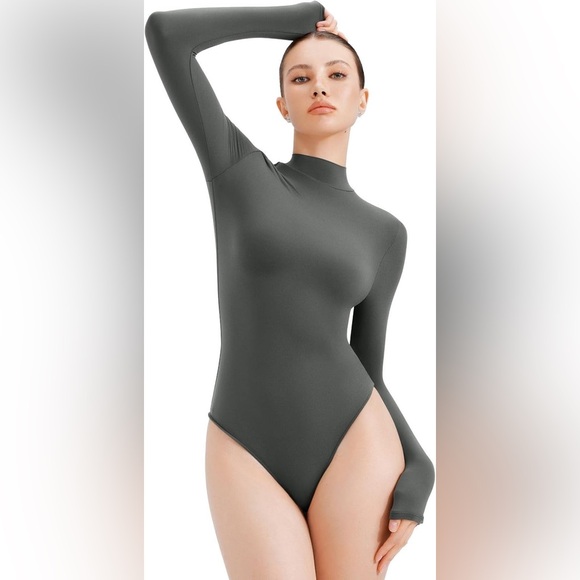 REORIA Grey Green Turtleneck Long Sleeve Bodysuit Double Lined 2XL Brand New - Picture 2 of 6